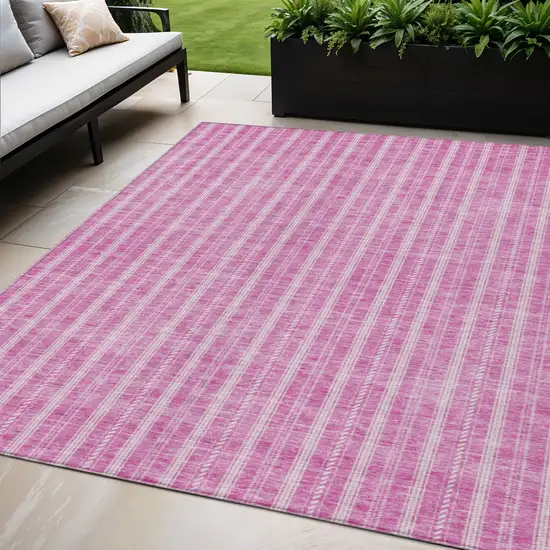 Blush And Ivory Striped Washable Indoor Outdoor Area Rug Photo 1
