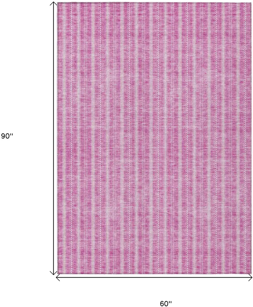 Blush And Ivory Striped Washable Indoor Outdoor Area Rug Photo 3