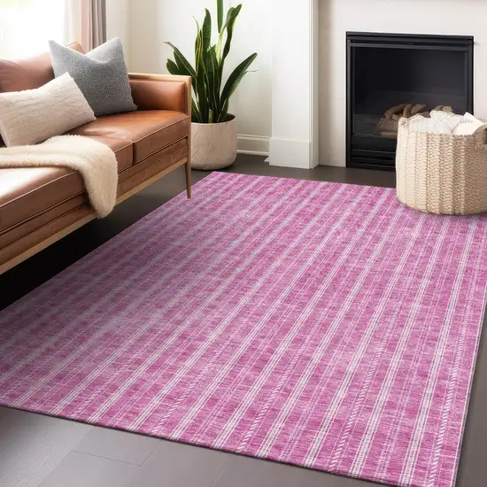 Blush And Ivory Striped Washable Indoor Outdoor Area Rug Photo 8