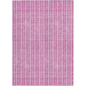 Photo of Blush And Ivory Striped Washable Indoor Outdoor Area Rug