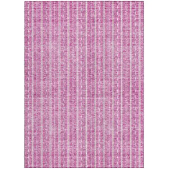 Blush And Ivory Striped Washable Indoor Outdoor Area Rug Photo 6