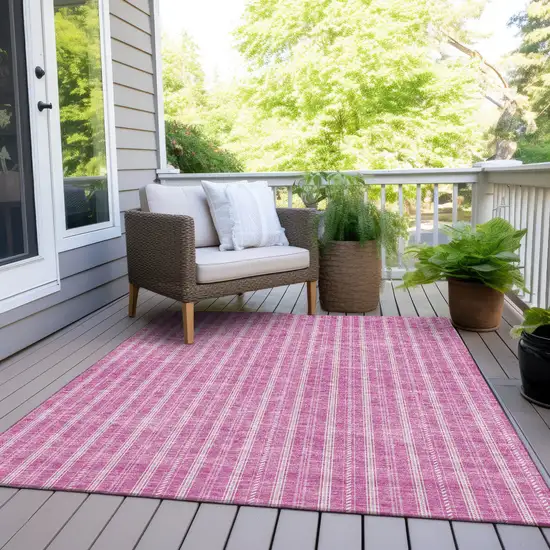 Blush And Ivory Striped Washable Indoor Outdoor Area Rug Photo 7