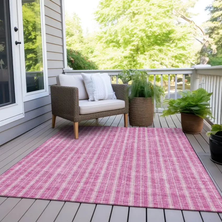 Blush And Ivory Striped Washable Indoor Outdoor Area Rug Photo 7
