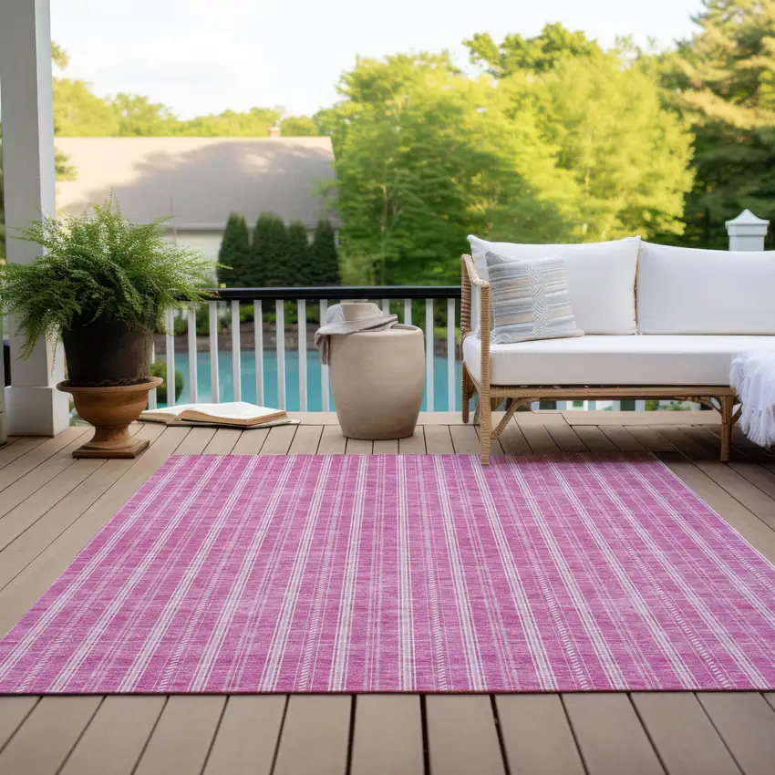 Blush And Ivory Striped Washable Indoor Outdoor Area Rug Photo 9