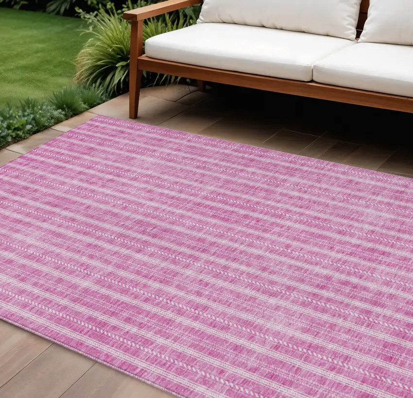 Blush And Ivory Striped Washable Indoor Outdoor Area Rug Photo 1