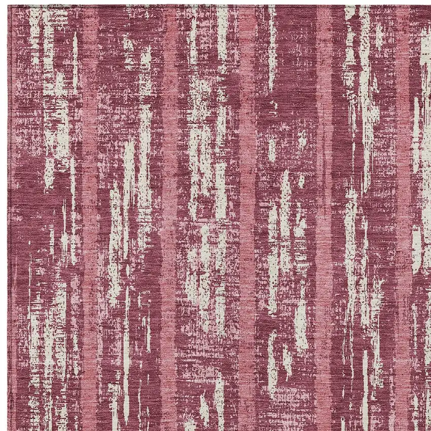 Blush And Ivory Striped Washable Indoor Outdoor Area Rug Photo 6