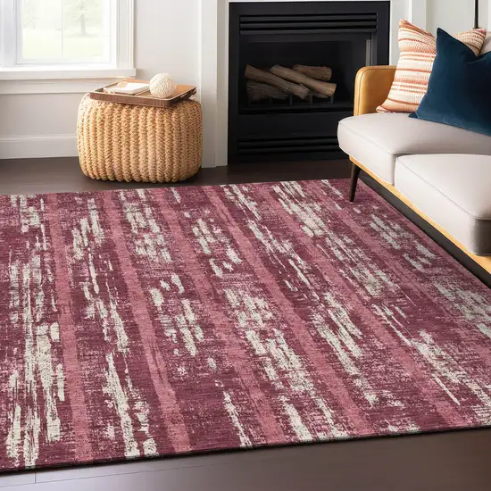 Blush And Ivory Striped Washable Indoor Outdoor Area Rug Photo 8