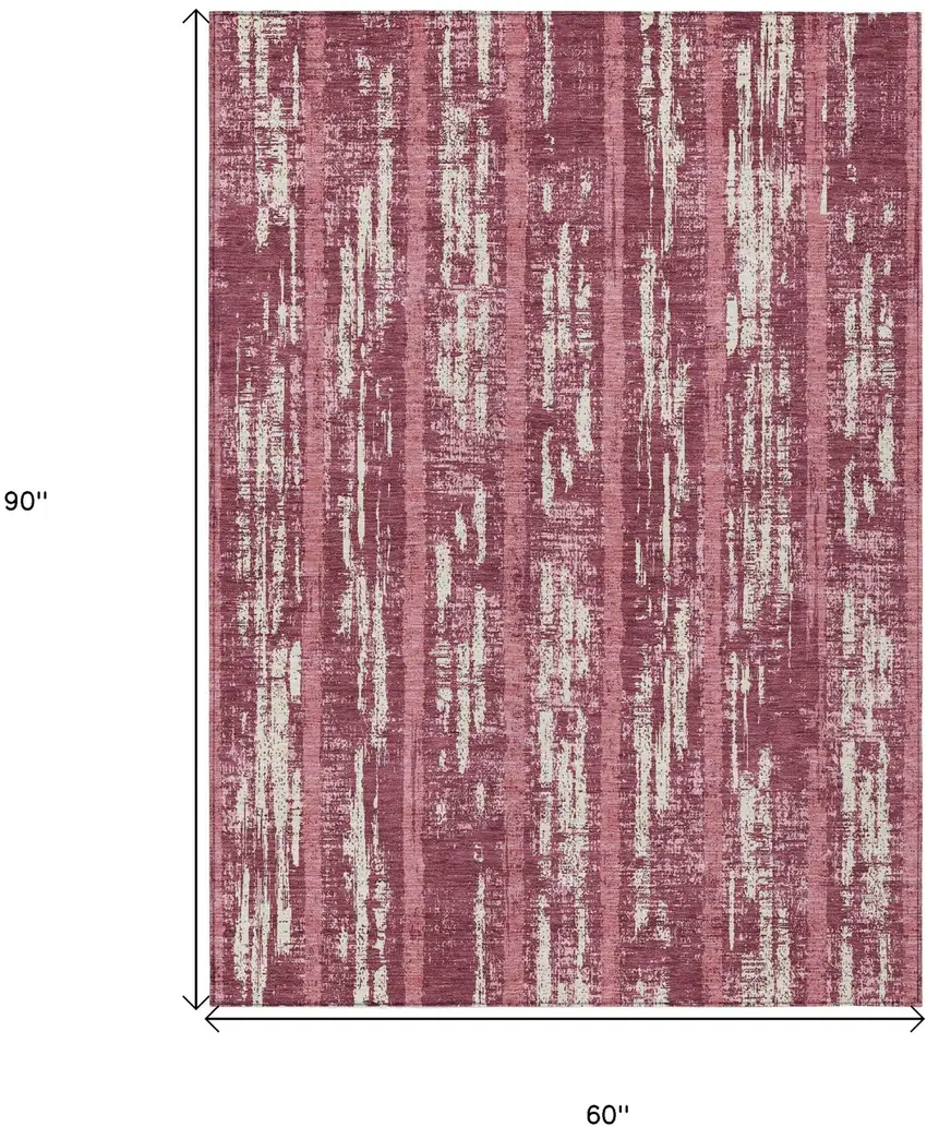 Blush And Ivory Striped Washable Indoor Outdoor Area Rug Photo 3