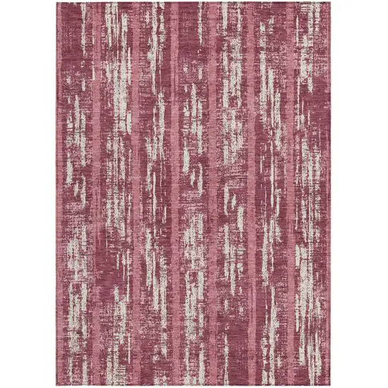 Blush And Ivory Striped Washable Indoor Outdoor Area Rug Photo 6