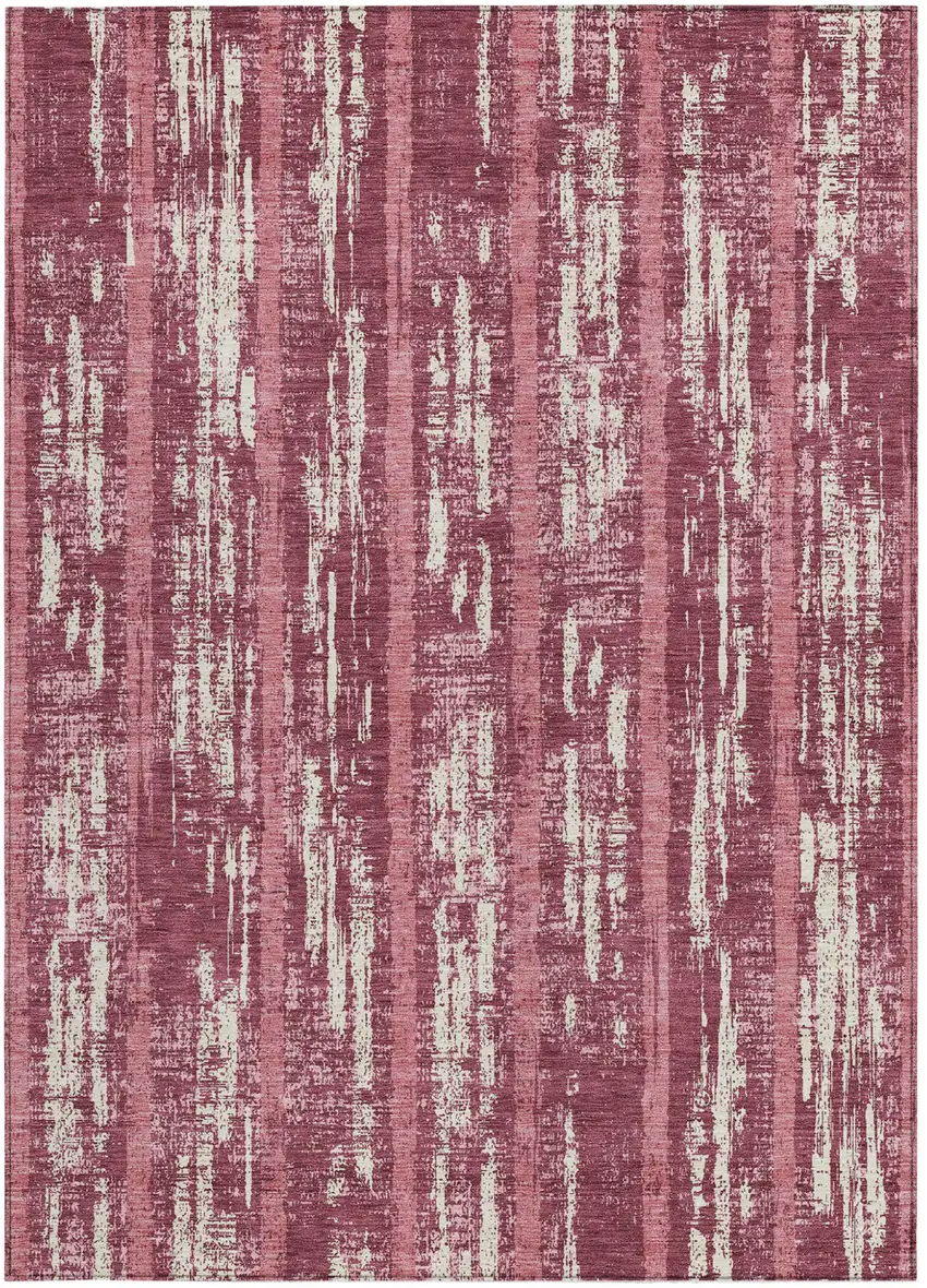 Blush And Ivory Striped Washable Indoor Outdoor Area Rug Photo 6