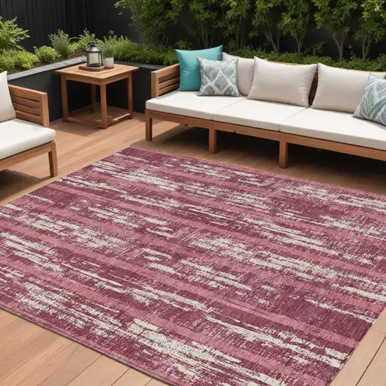 Blush And Ivory Striped Washable Indoor Outdoor Area Rug Photo 1