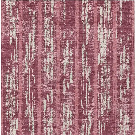 Blush And Ivory Striped Washable Indoor Outdoor Area Rug Photo 7