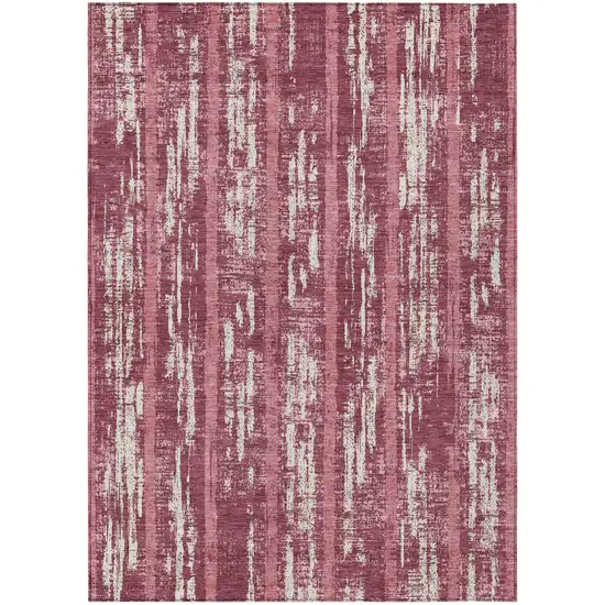 Blush And Ivory Striped Washable Indoor Outdoor Area Rug Photo 2