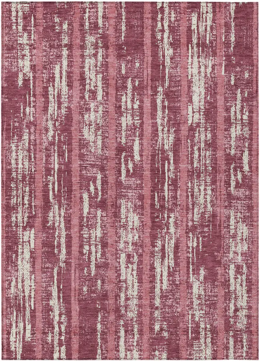 Blush And Ivory Striped Washable Indoor Outdoor Area Rug Photo 2