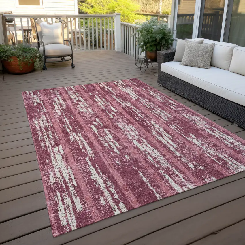 Blush And Ivory Striped Washable Indoor Outdoor Area Rug Photo 8