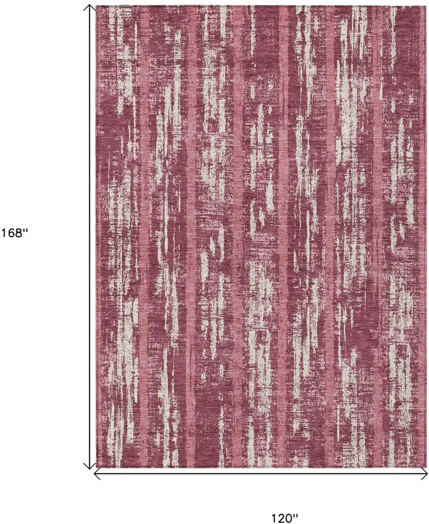 Blush And Ivory Striped Washable Indoor Outdoor Area Rug Photo 3