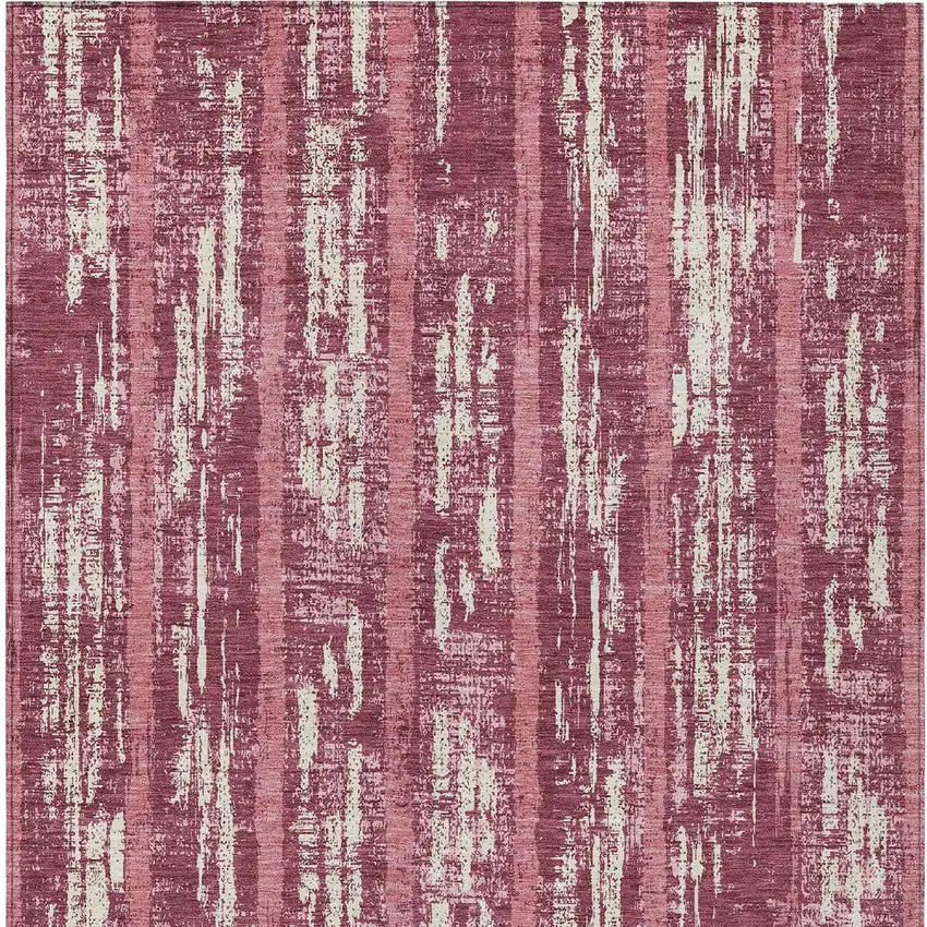 Blush And Ivory Striped Washable Indoor Outdoor Area Rug Photo 7