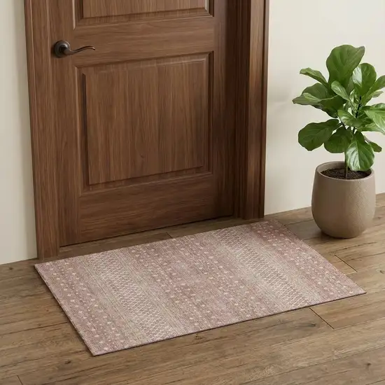 Blush And Ivory Tribal Washable Area Rug With UV Protection Photo 1