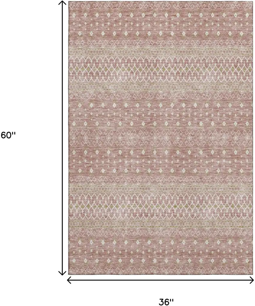 Blush And Ivory Tribal Washable Area Rug With UV Protection Photo 6