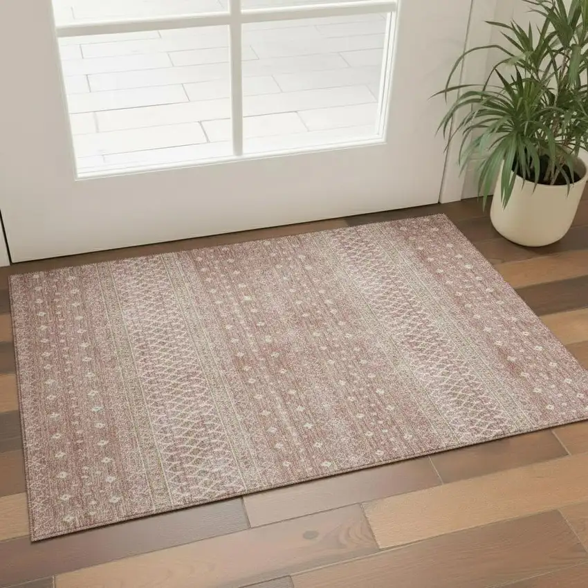 Blush And Ivory Tribal Washable Area Rug With UV Protection Photo 1