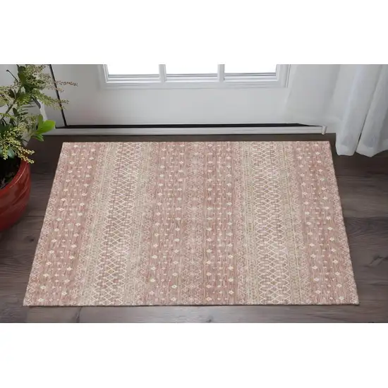 Blush And Ivory Tribal Washable Area Rug With UV Protection Photo 2