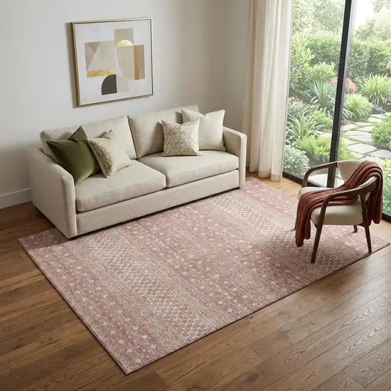Blush And Ivory Tribal Washable Area Rug With UV Protection Photo 1