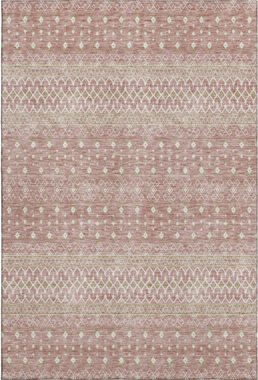 Blush And Ivory Tribal Washable Area Rug With UV Protection Photo 2