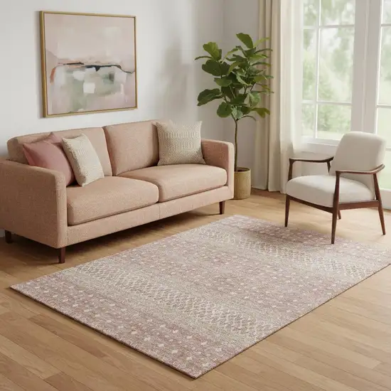 Blush And Ivory Tribal Washable Area Rug With UV Protection Photo 1