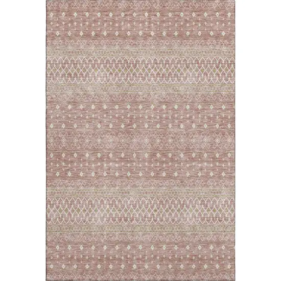 Blush And Ivory Tribal Washable Area Rug With UV Protection Photo 1