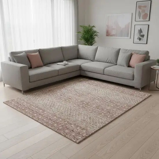 Blush And Ivory Tribal Washable Area Rug With UV Protection Photo 2