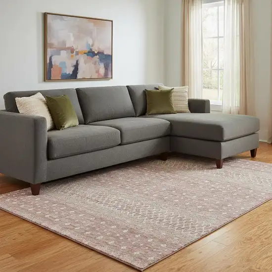 Blush And Ivory Tribal Washable Area Rug With UV Protection Photo 1