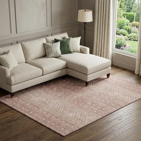 Blush And Ivory Tribal Washable Area Rug With UV Protection Photo 1