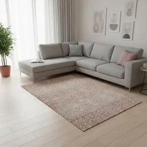 Photo of Blush And Ivory Tribal Washable Area Rug With UV Protection