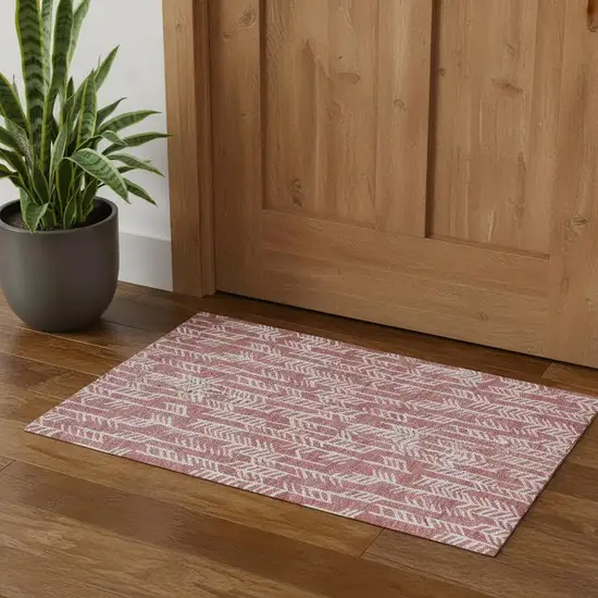 Blush And Ivory Tribal Washable Area Rug With UV Protection Photo 1