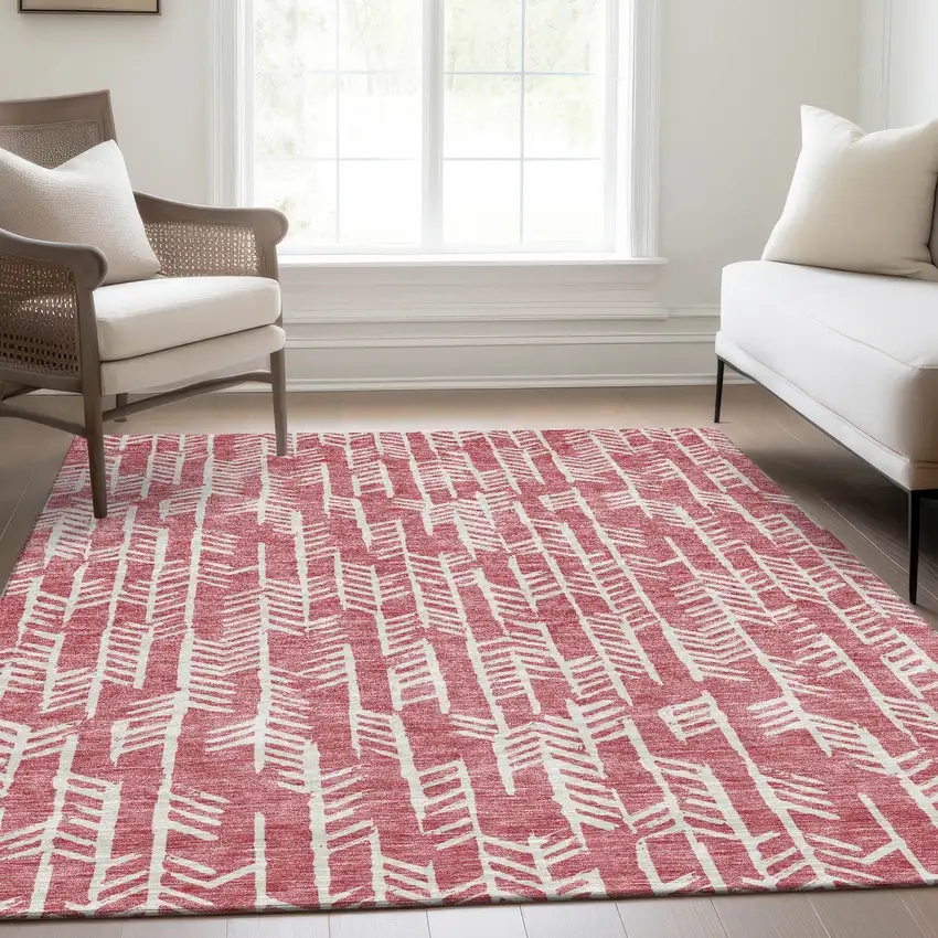 Blush And Ivory Tribal Washable Area Rug With UV Protection Photo 6
