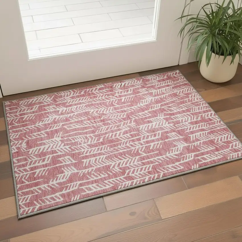 Blush And Ivory Tribal Washable Area Rug With UV Protection Photo 2