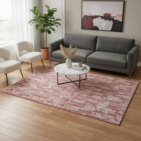 Blush And Ivory Tribal Washable Area Rug With UV Protection Photo 2