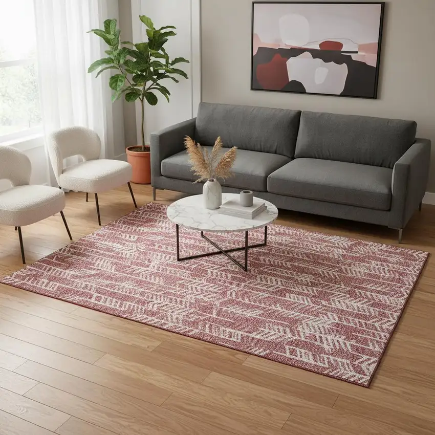 Blush And Ivory Tribal Washable Area Rug With UV Protection Photo 2