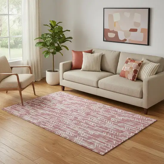 Blush And Ivory Tribal Washable Area Rug With UV Protection Photo 1