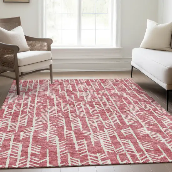 Blush And Ivory Tribal Washable Area Rug With UV Protection Photo 6