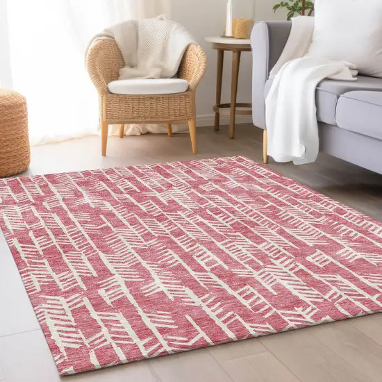 Blush And Ivory Tribal Washable Area Rug With UV Protection Photo 5