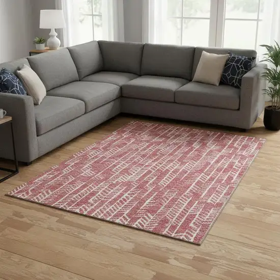 Blush And Ivory Tribal Washable Area Rug With UV Protection Photo 2