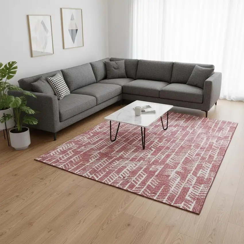 Blush And Ivory Tribal Washable Area Rug With UV Protection Photo 2