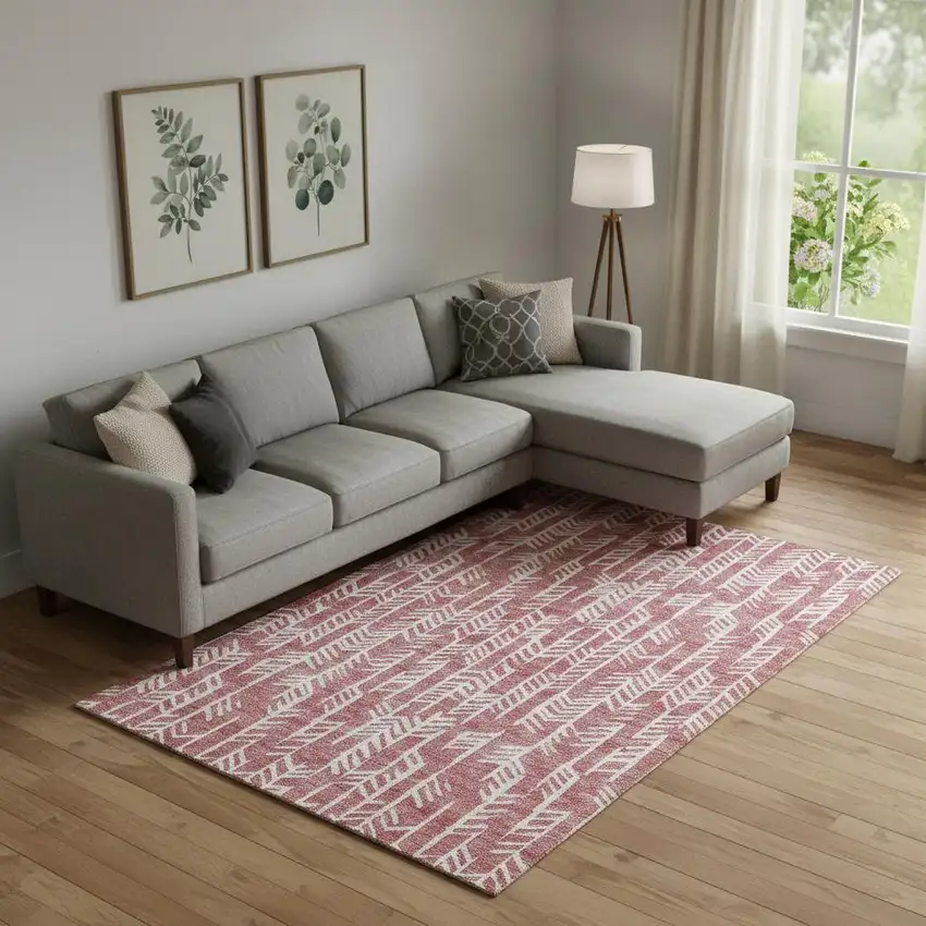 Blush And Ivory Tribal Washable Area Rug With UV Protection Photo 1