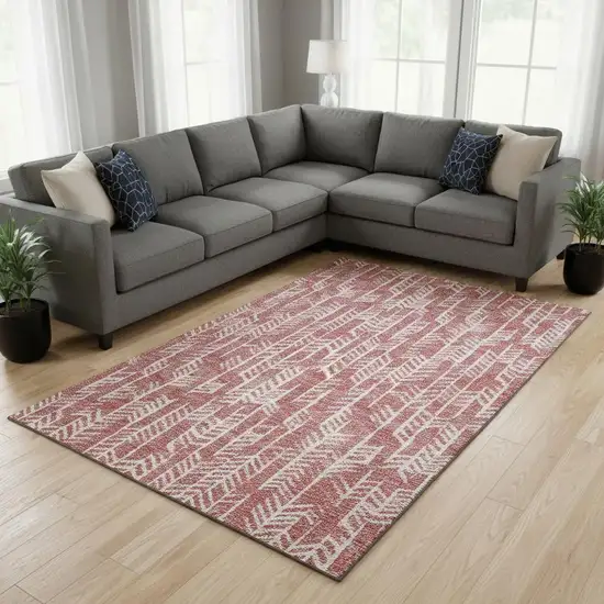 Blush And Ivory Tribal Washable Area Rug With UV Protection Photo 2