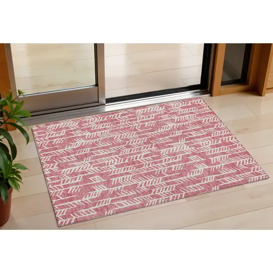 Blush And Ivory Tribal Washable Indoor Outdoor Area Rug Photo 1