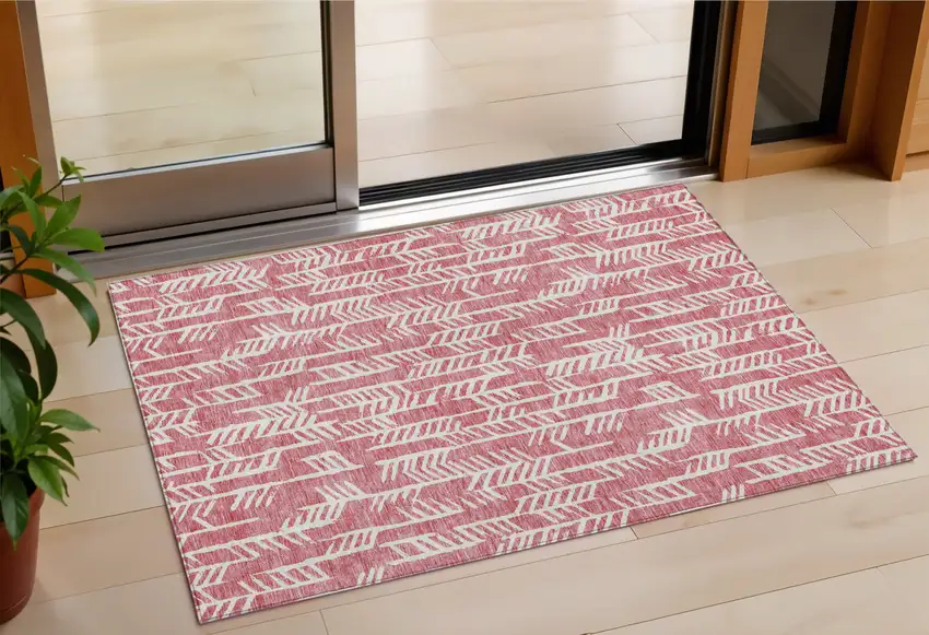Blush And Ivory Tribal Washable Indoor Outdoor Area Rug Photo 1