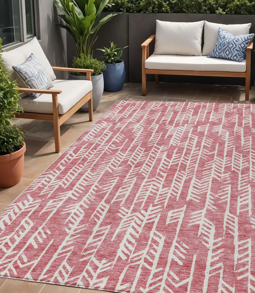 Blush And Ivory Tribal Washable Indoor Outdoor Area Rug Photo 1