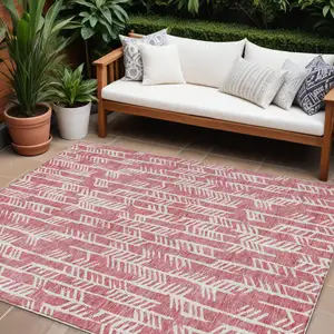 Photo of Blush And Ivory Tribal Washable Indoor Outdoor Area Rug