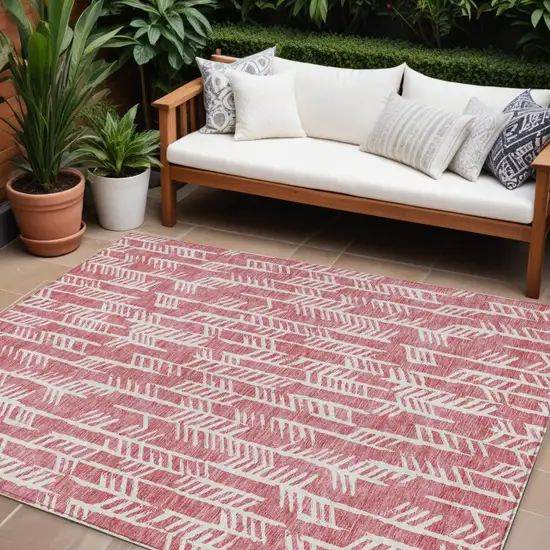 Blush And Ivory Tribal Washable Indoor Outdoor Area Rug Photo 1